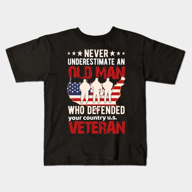 Old Man Veteran American Veteran Military Kids T-Shirt by DesingHeven